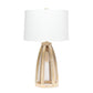 All The Rages Lalia Home Natural Wooded 2-Light Arch Farmhouse Table Lamp With White Fabric Shade