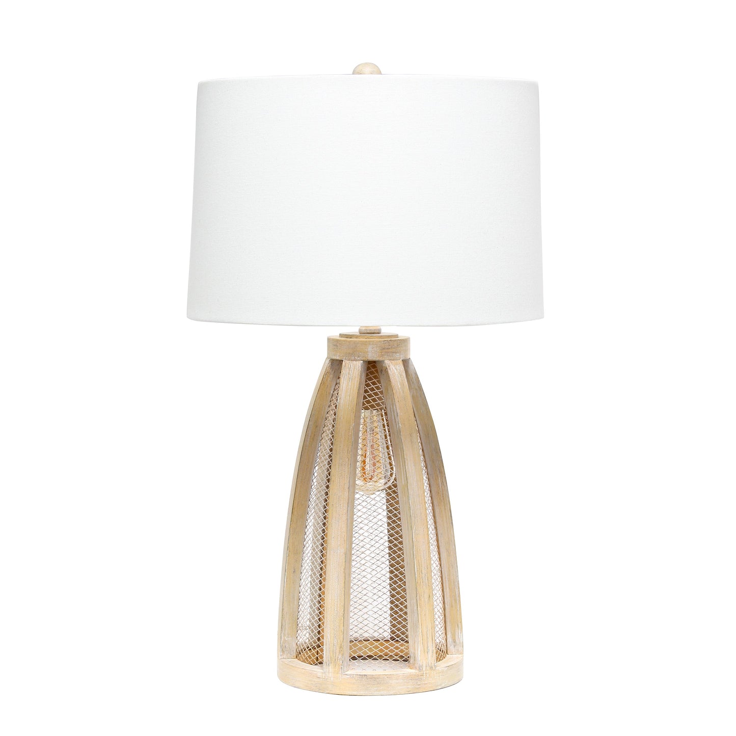 All The Rages Lalia Home Natural Wooded 2-Light Arch Farmhouse Table Lamp With White Fabric Shade