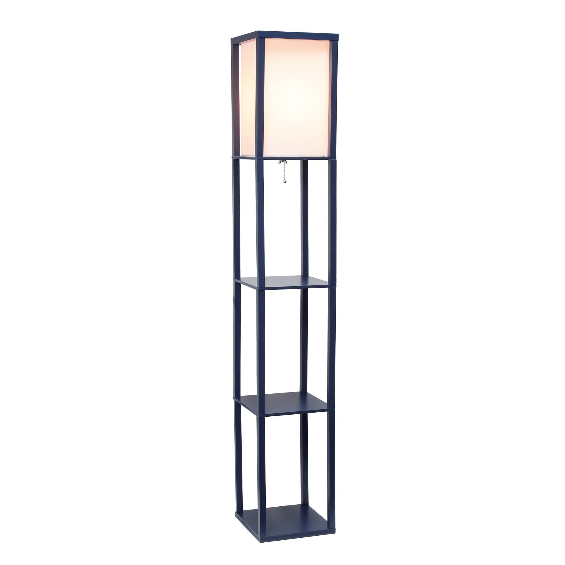 All The Rages Lalia Home Navy Column Shelf Floor Lamp With A Linen Shade