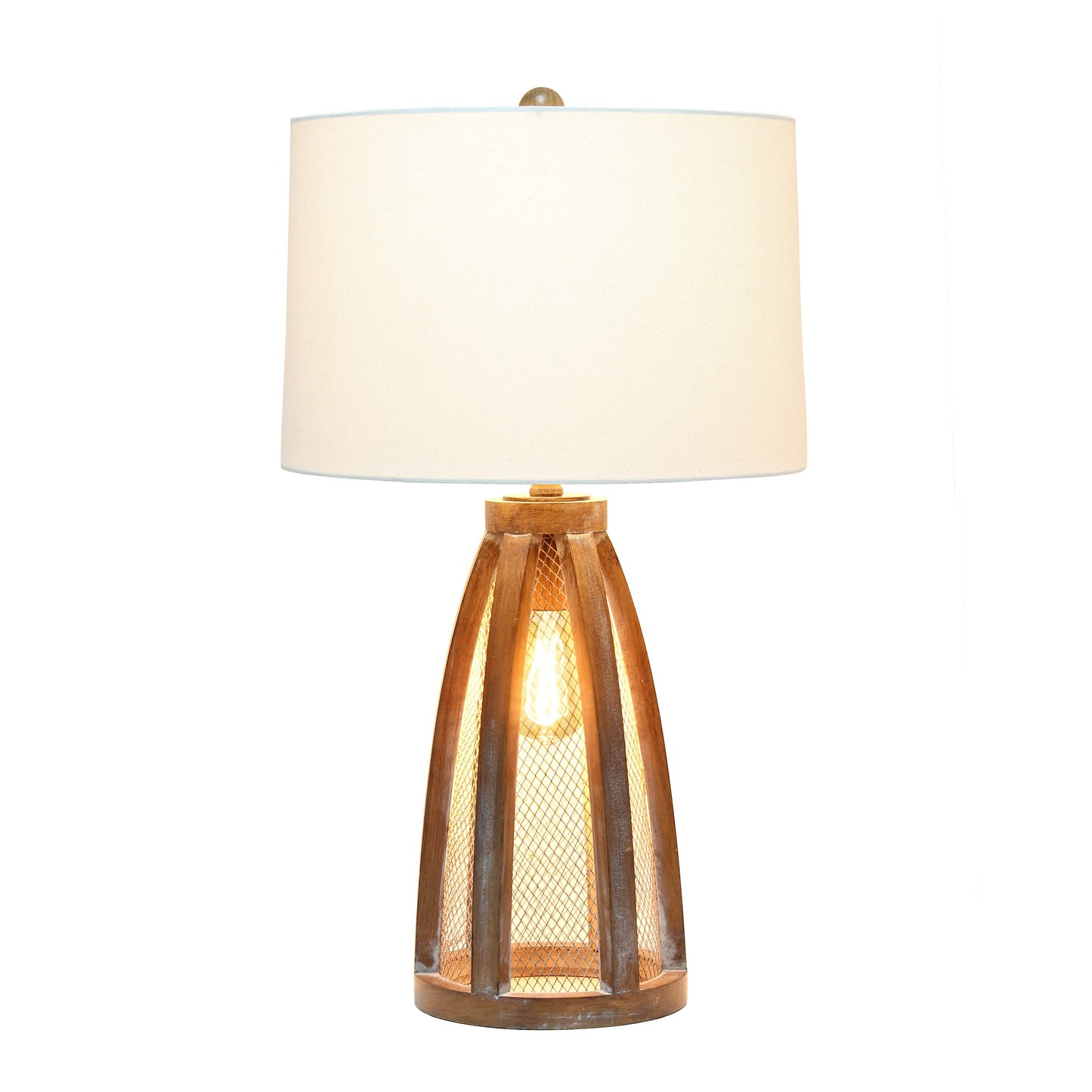 All The Rages Lalia Home Old Wood 2-Light Arch Farmhouse Table Lamp With White Fabric Shade