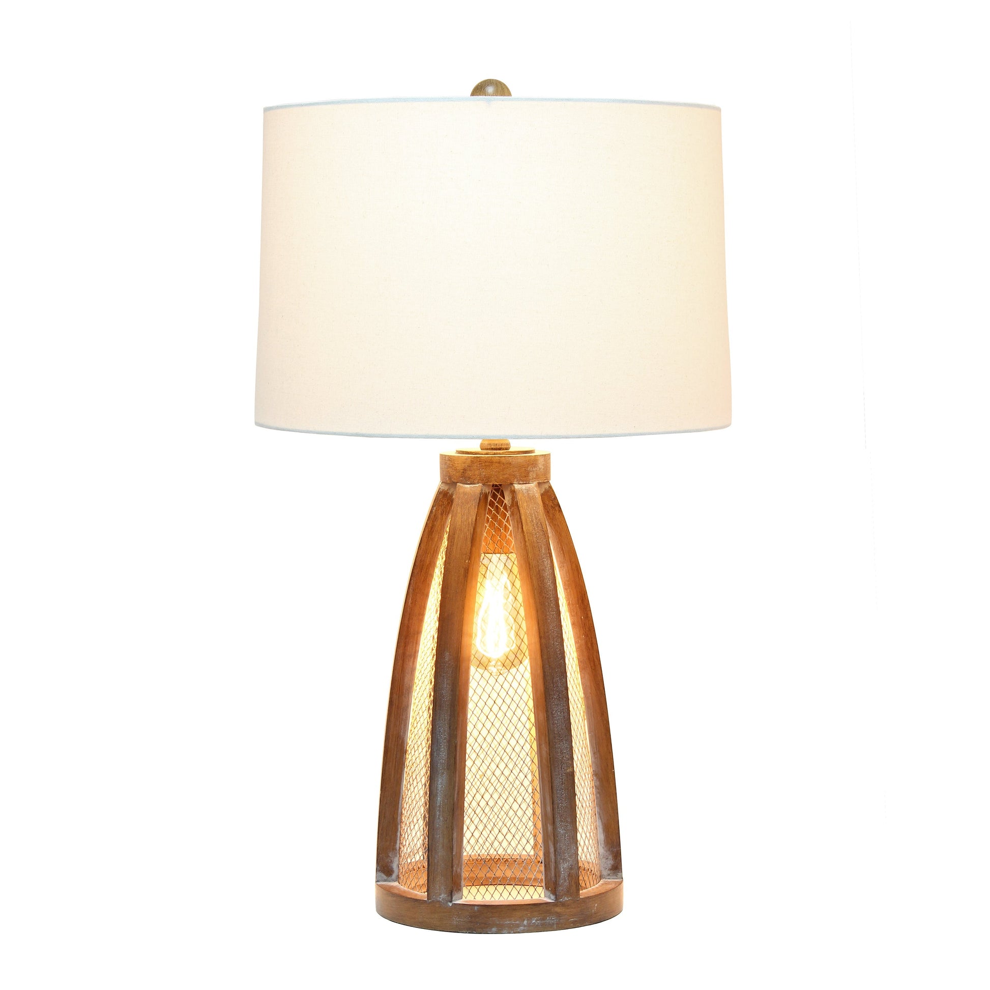 All The Rages Lalia Home Old Wood 2-Light Arch Farmhouse Table Lamp With White Fabric Shade