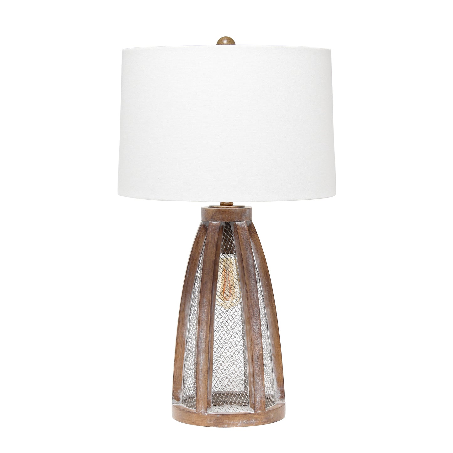 All The Rages Lalia Home Old Wood 2-Light Arch Farmhouse Table Lamp With White Fabric Shade