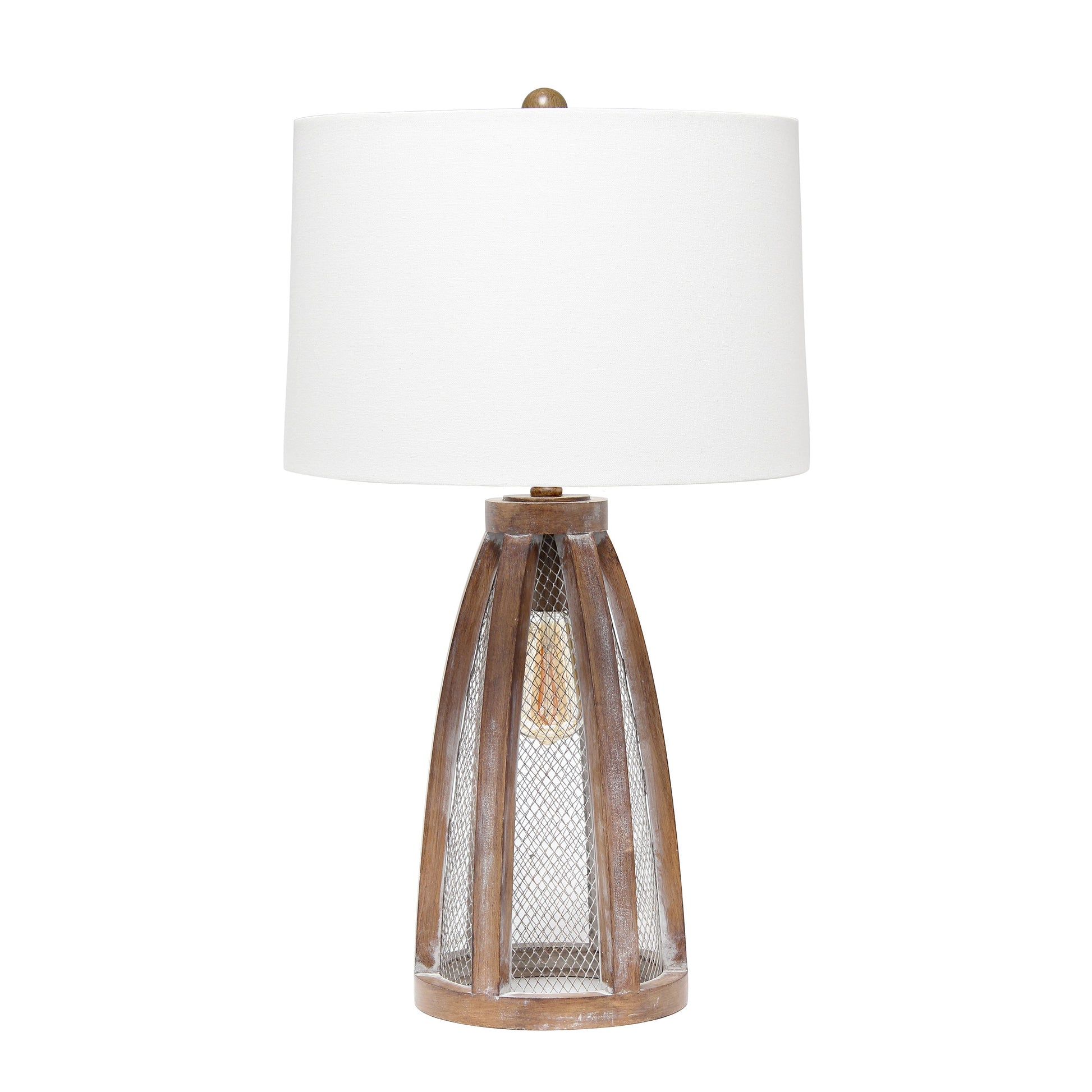 All The Rages Lalia Home Old Wood 2-Light Arch Farmhouse Table Lamp With White Fabric Shade