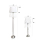 All The Rages Lalia Home Perennial Modern Manhattan Extendable Brushed Nickel Table & Floor Lamp Set With White Tapered Drum Fabric Shades