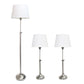 All The Rages Lalia Home Perennial Modern Manhattan Extendable Brushed Nickel Table & Floor Lamp Set With White Tapered Drum Fabric Shades