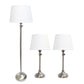 All The Rages Lalia Home Perennial Modern Manhattan Extendable Brushed Nickel Table & Floor Lamp Set With White Tapered Drum Fabric Shades