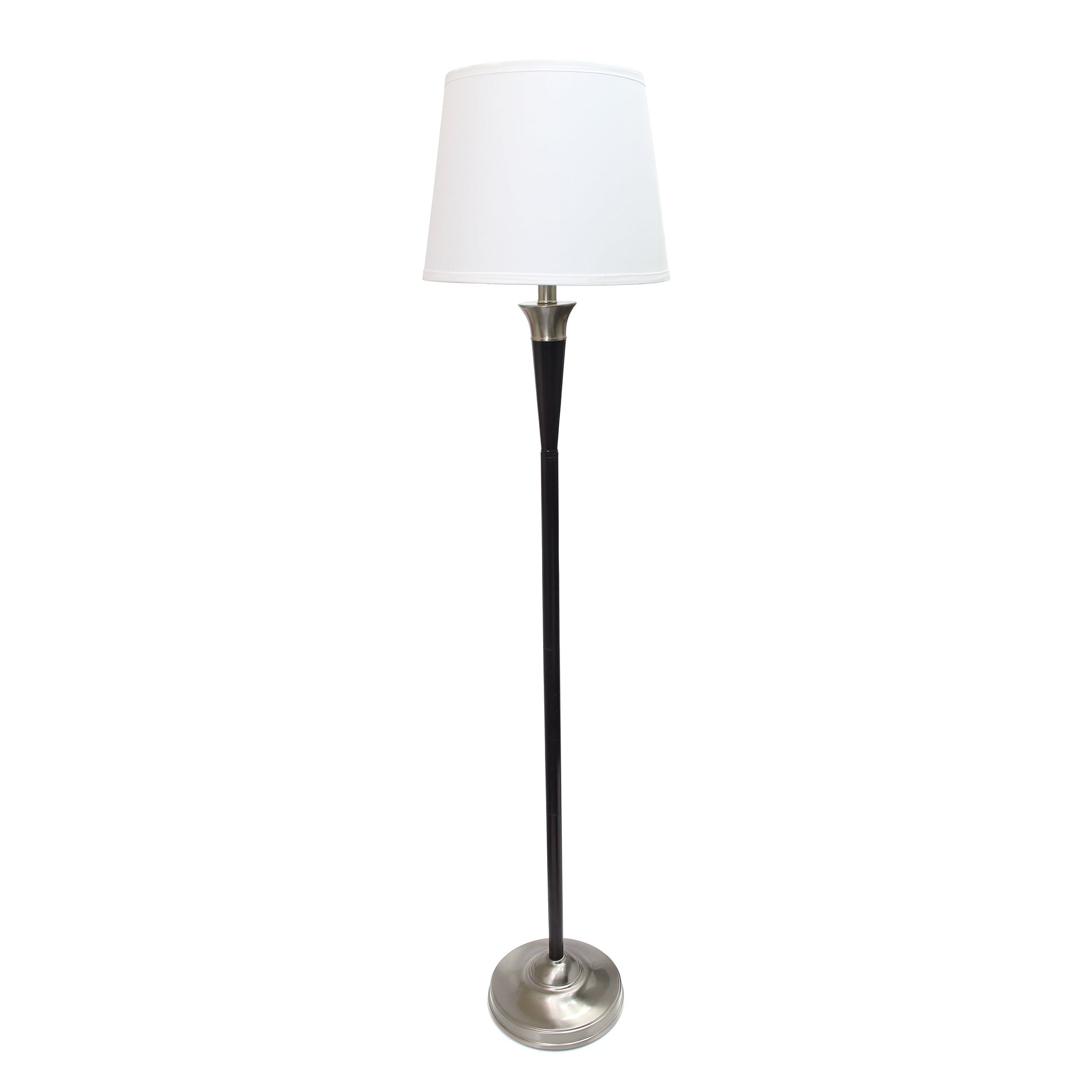 All The Rages Lalia Home Perennial Modern Sonoma Malbec Black & Brushed Nickel Table & Floor Lamp Set With Cream Tapered Drum Fabric Shades