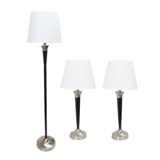 All The Rages Lalia Home Perennial Modern Sonoma Malbec Black & Brushed Nickel Table & Floor Lamp Set With Cream Tapered Drum Fabric Shades