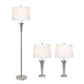 All The Rages Lalia Home Perennial Modern Vienna Brushed Nickel Table & Floor Lamp Set With White Tapered Drum Fabric Shades