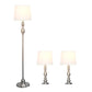 All The Rages Lalia Home Perennial Morocco Classic Brushed Steel Table & Floor Lamp Set With White Drum Fabric Shades