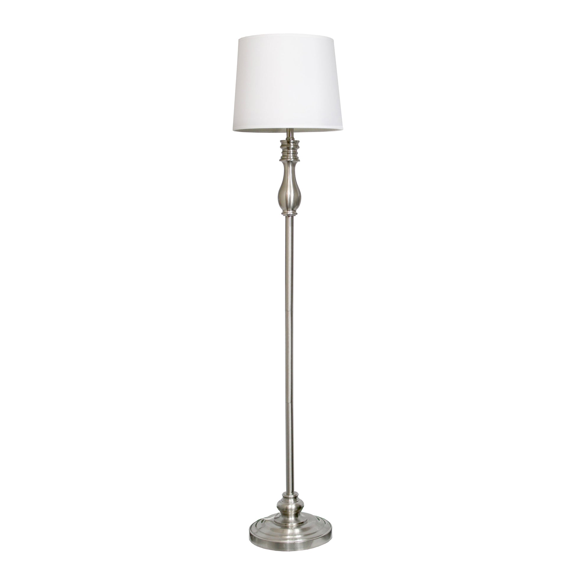 All The Rages Lalia Home Perennial Morocco Classic Brushed Steel Table & Floor Lamp Set With White Drum Fabric Shades