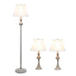 All The Rages Lalia Home Perennial Traditional Valletta Gray Table & Floor Lamp Set With White Empire Fabric Shades