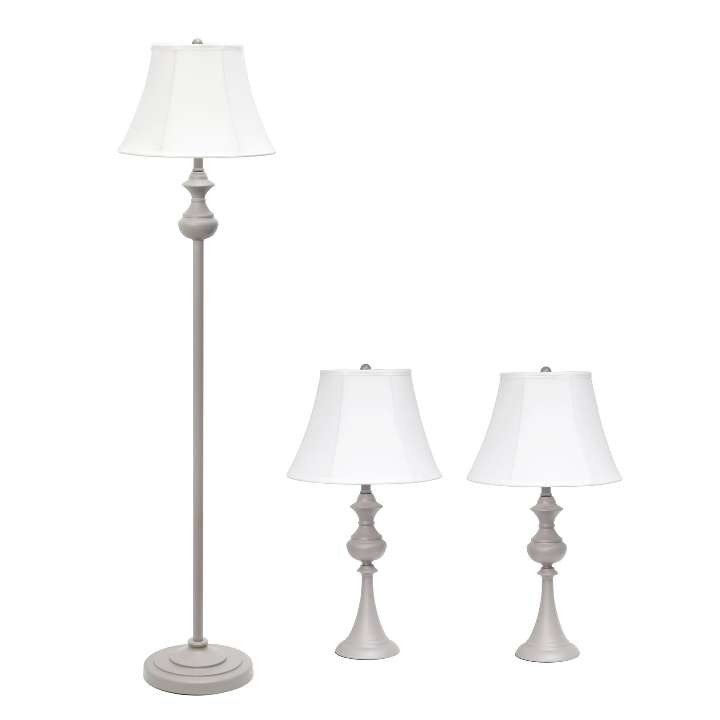 All The Rages Lalia Home Perennial Traditional Valletta Gray Table & Floor Lamp Set With White Empire Fabric Shades