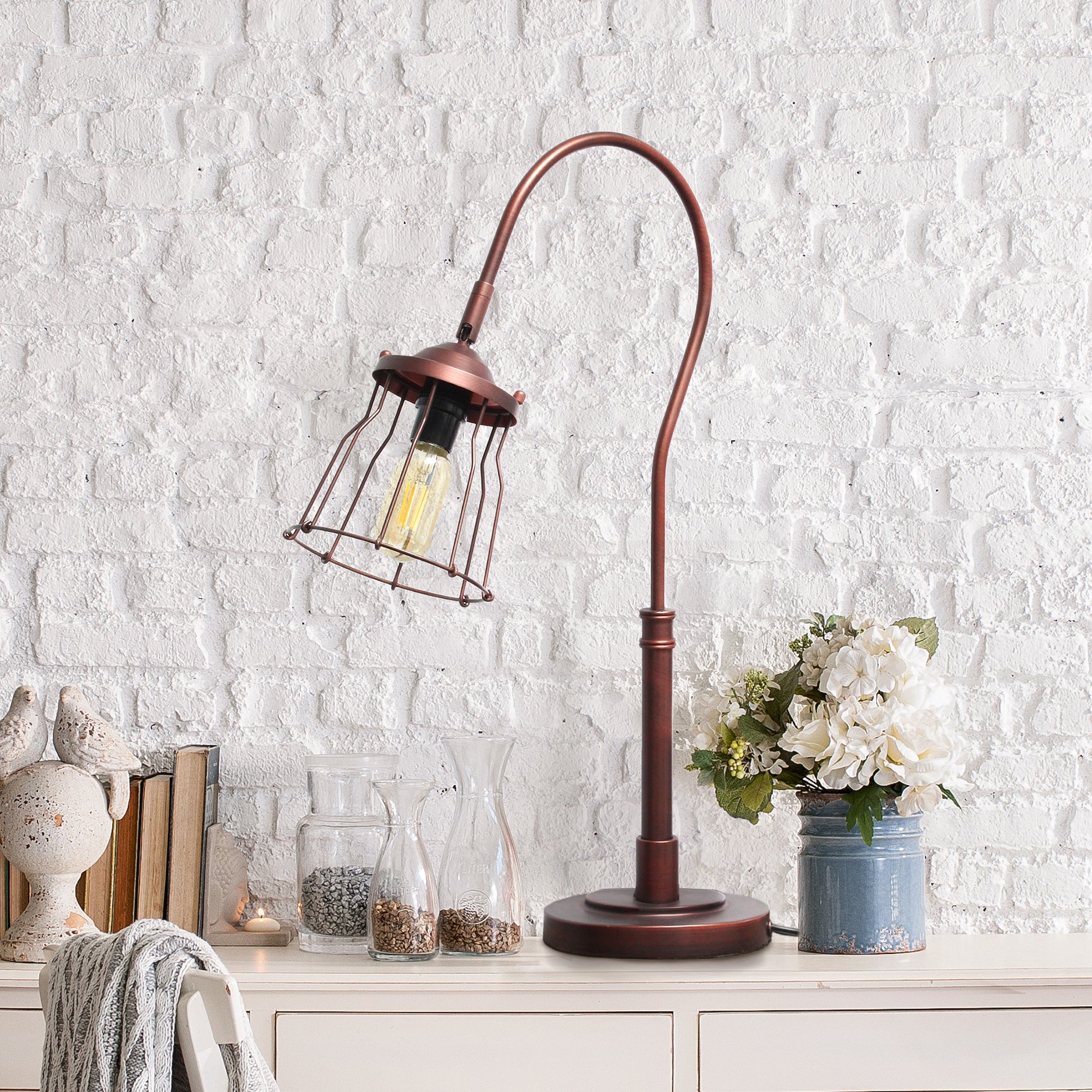 All The Rages Lalia Home Red Bronze Table Lamp With Rustic Caged Shade
