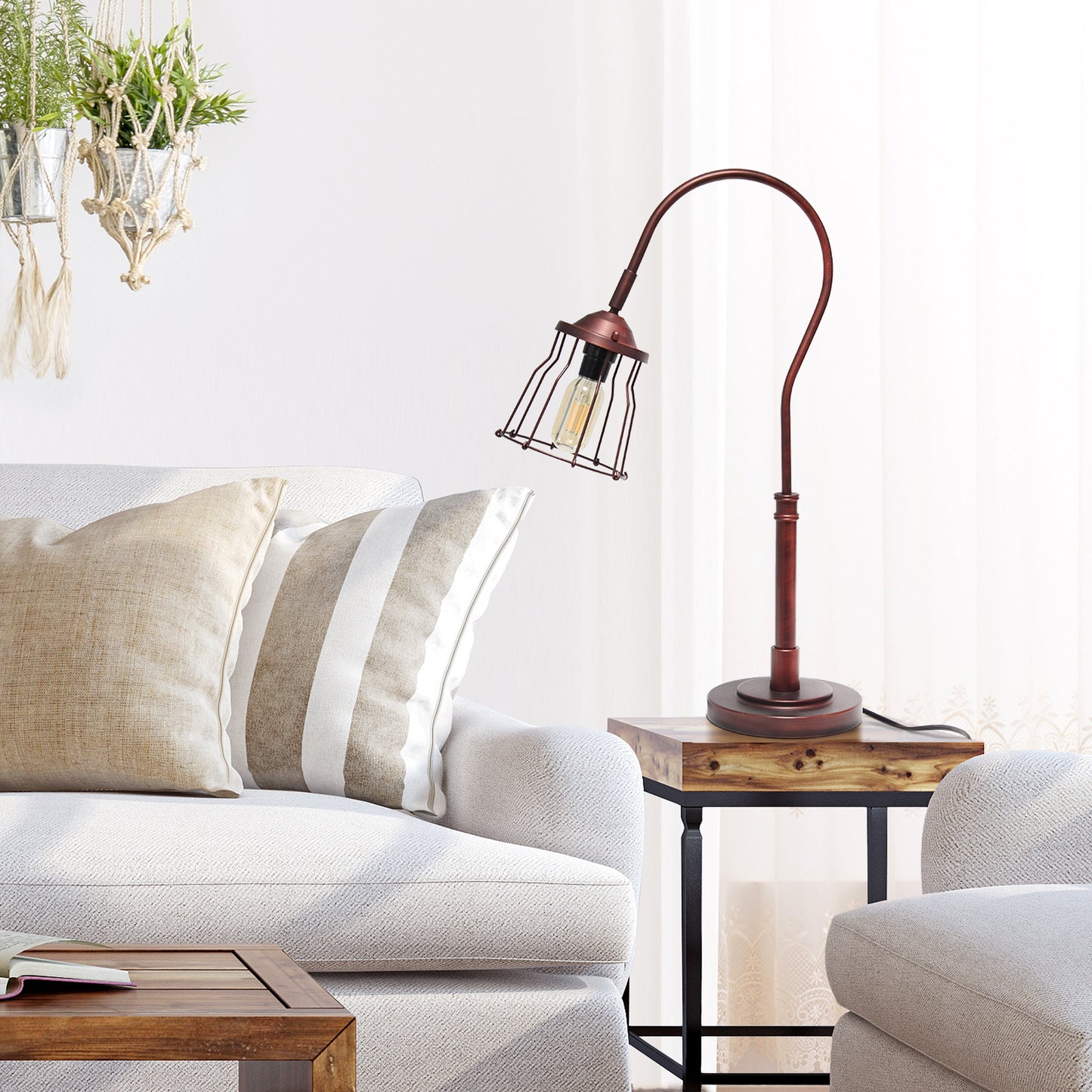 All The Rages Lalia Home Red Bronze Table Lamp With Rustic Caged Shade