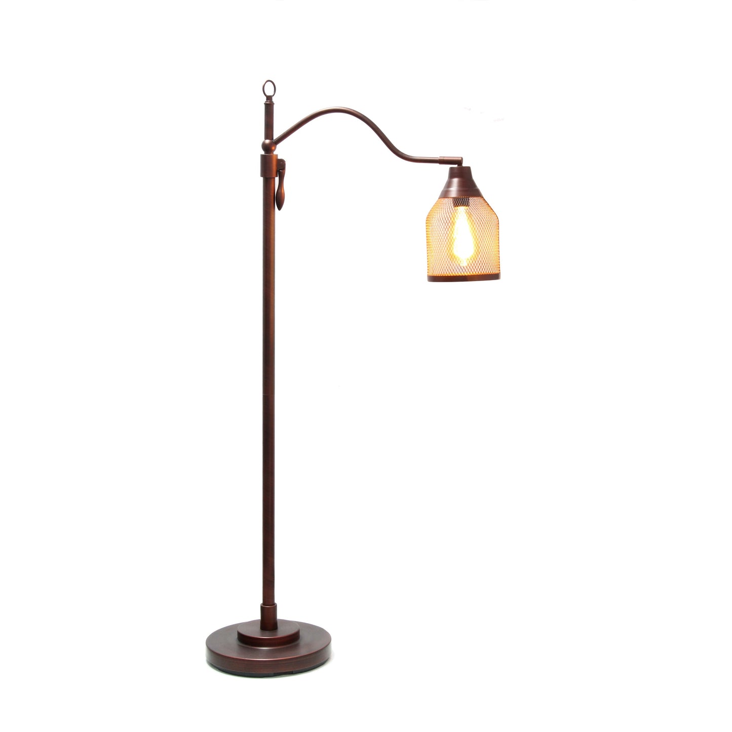 All The Rages Lalia Home Red Bronze Vintage Arched 1-Light Floor Lamp With Iron Mesh Shade