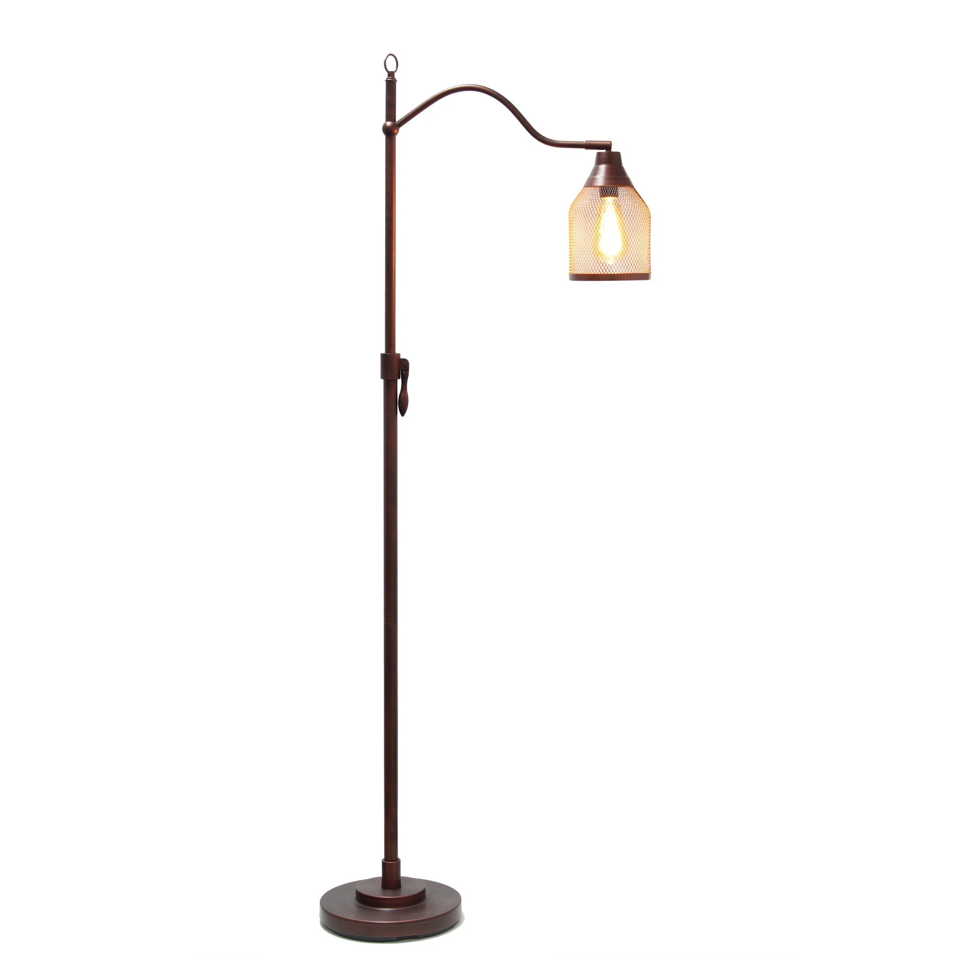 All The Rages Lalia Home Red Bronze Vintage Arched 1-Light Floor Lamp With Iron Mesh Shade