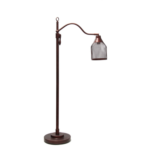 All The Rages Lalia Home Red Bronze Vintage Arched 1-Light Floor Lamp With Iron Mesh Shade