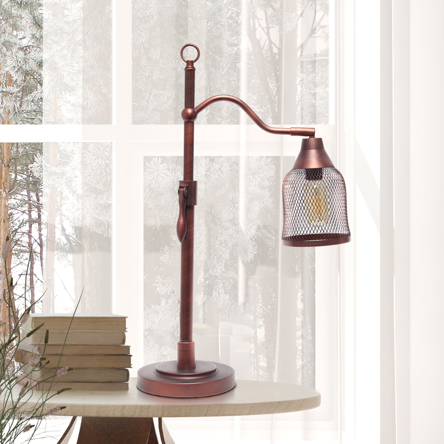 All The Rages Lalia Home Red Bronze Vintage Arched Table Lamp With Iron Mesh Shade