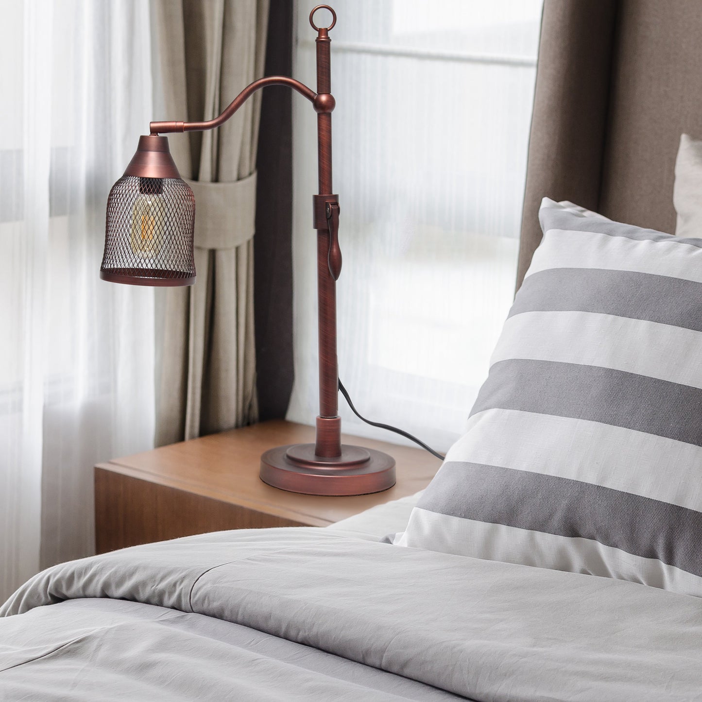 All The Rages Lalia Home Red Bronze Vintage Arched Table Lamp With Iron Mesh Shade
