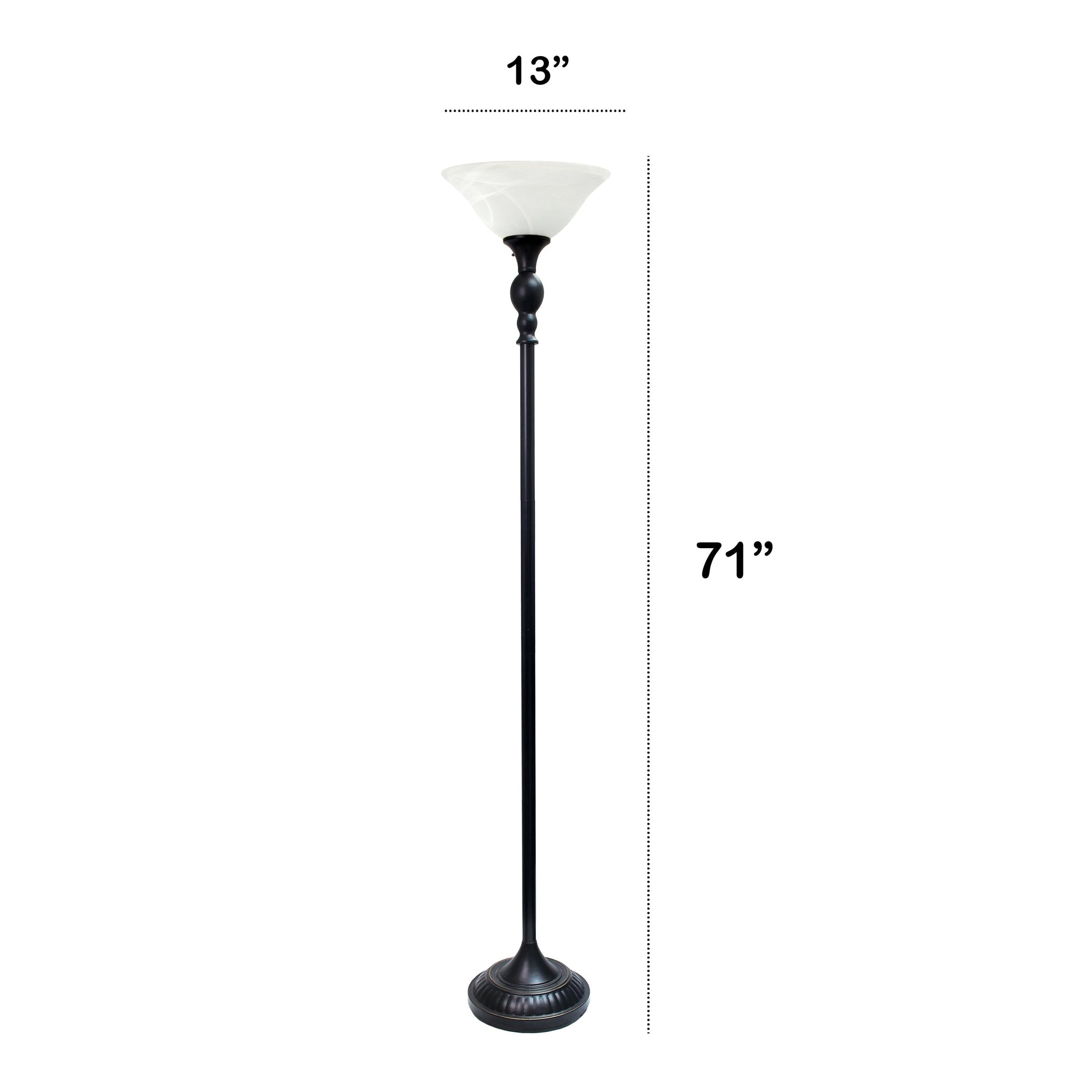 All The Rages Lalia Home Restoration Bronze 1-Light Classic Torchiere Floor Lamp With Marbleized Glass Shade