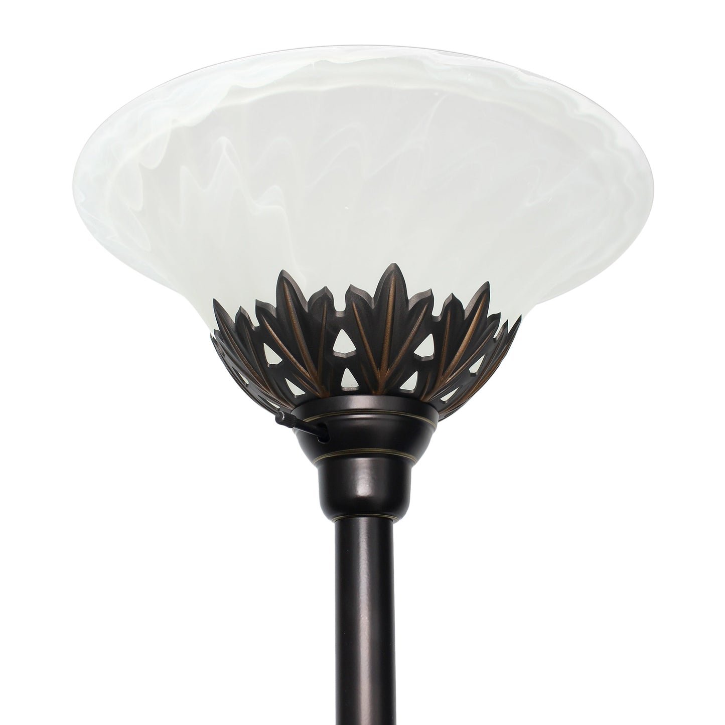 All The Rages Lalia Home Restoration Bronze Torchiere Floor Lamp With 2 Reading Lights & Scalloped Glass Shades