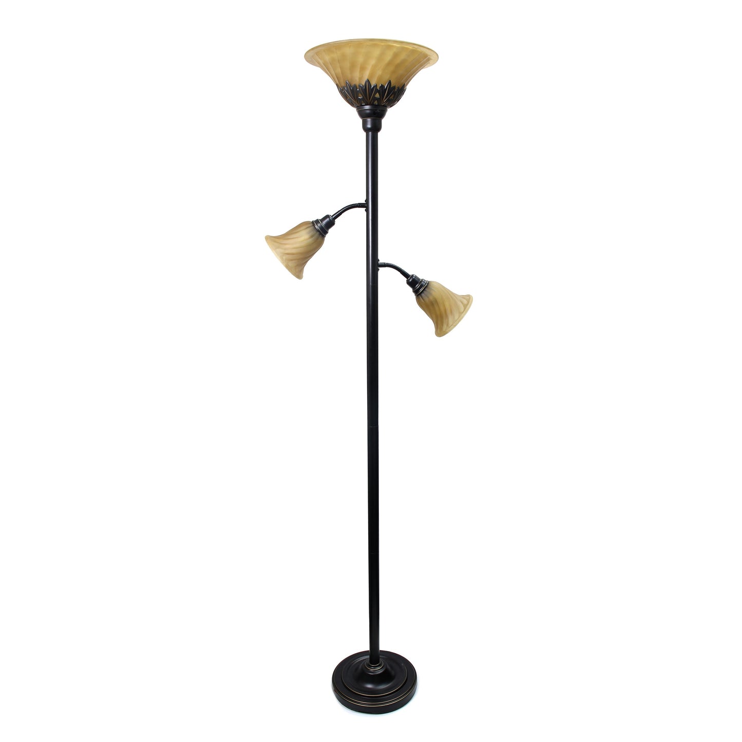 All The Rages Lalia Home Restoration Bronze Torchiere Floor Lamp With 2 Reading Lights & Scalloped Glass Shades