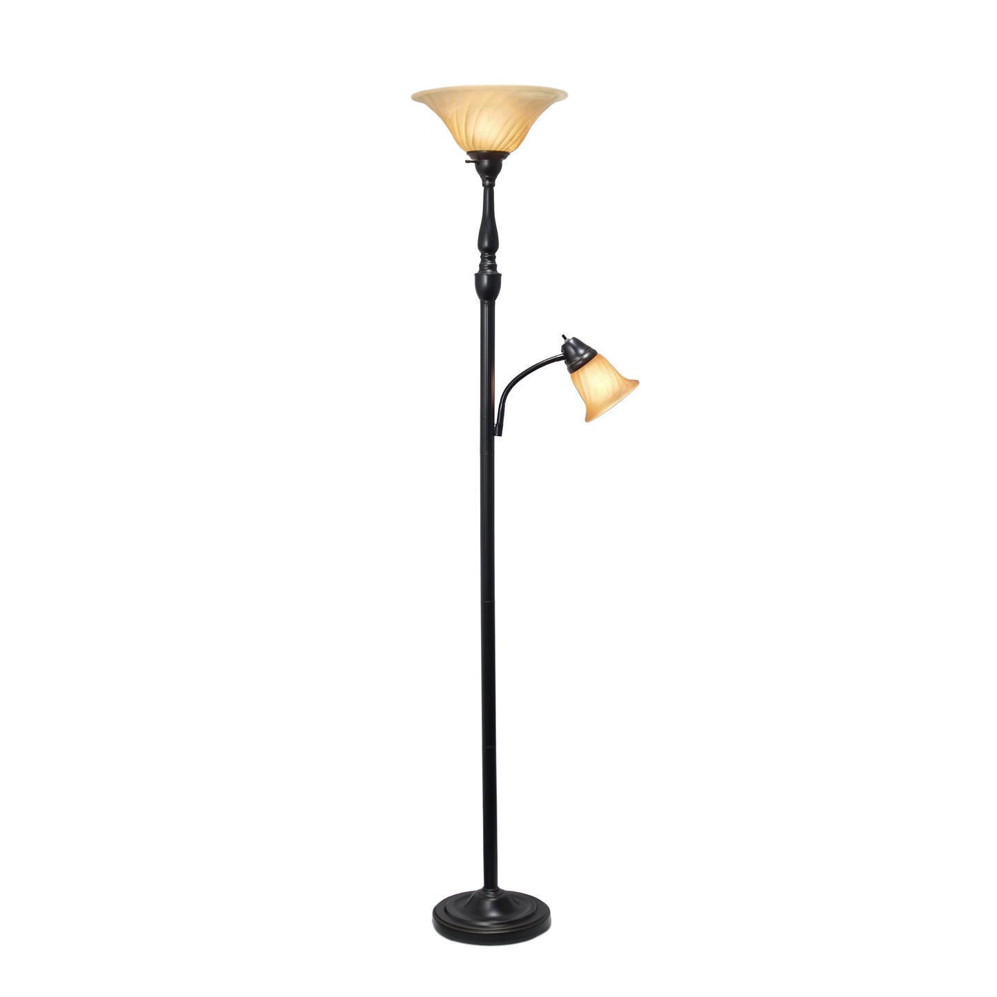 All The Rages Lalia Home Restoration Bronze Torchiere Floor Lamp With Reading Light & Marble Glass Shades