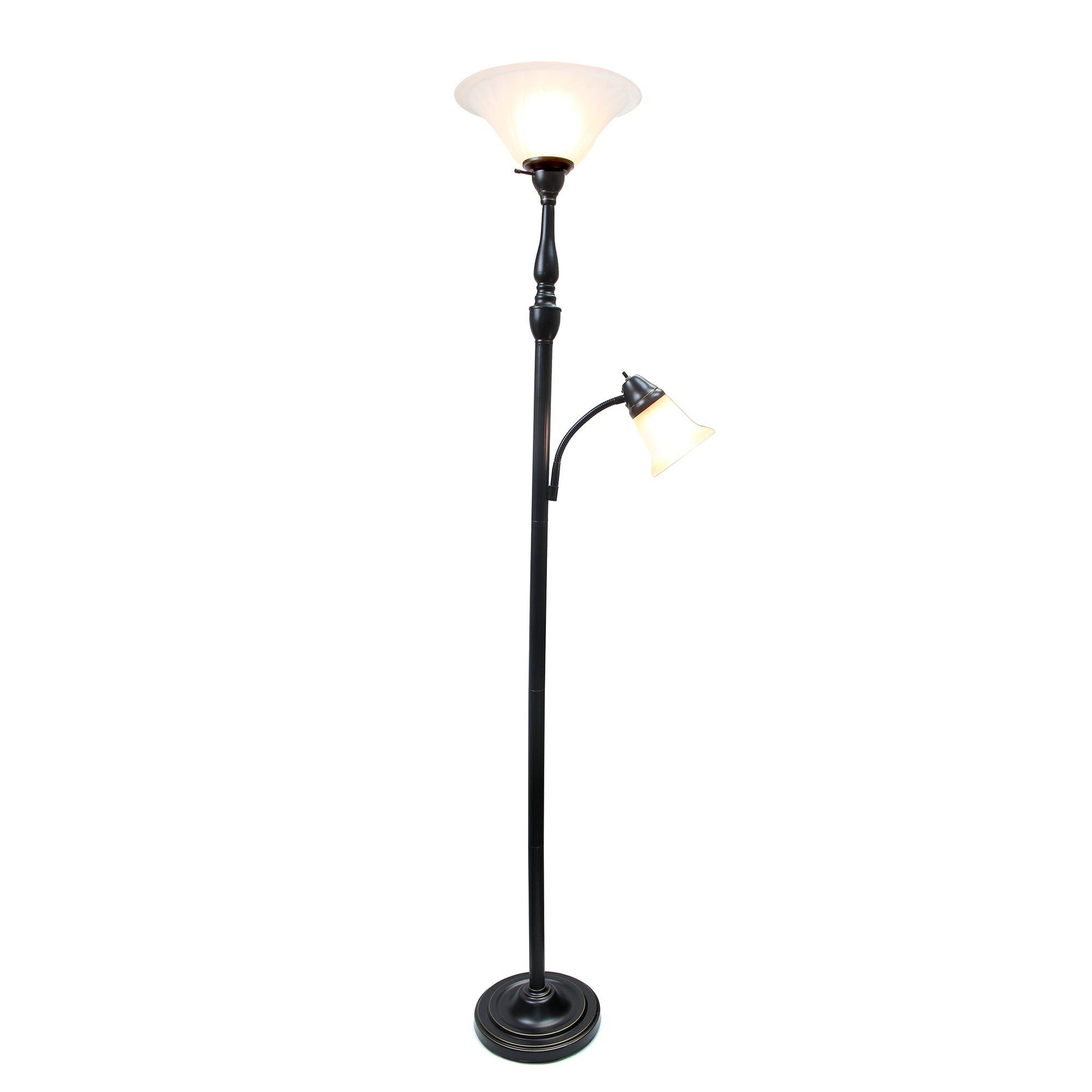 All The Rages Lalia Home Restoration Bronze Torchiere Floor Lamp With Reading Light & Marble Glass Shades