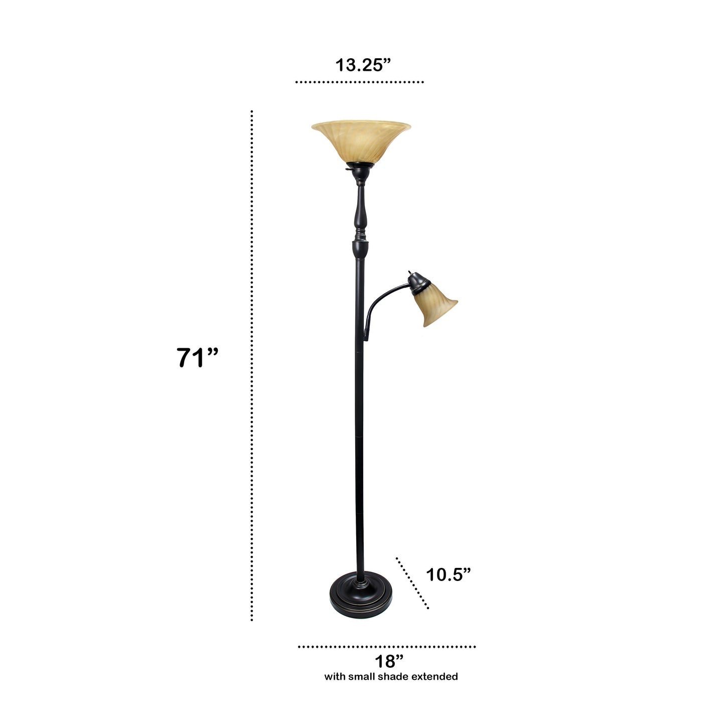 All The Rages Lalia Home Restoration Bronze Torchiere Floor Lamp With Reading Light & Marble Glass Shades