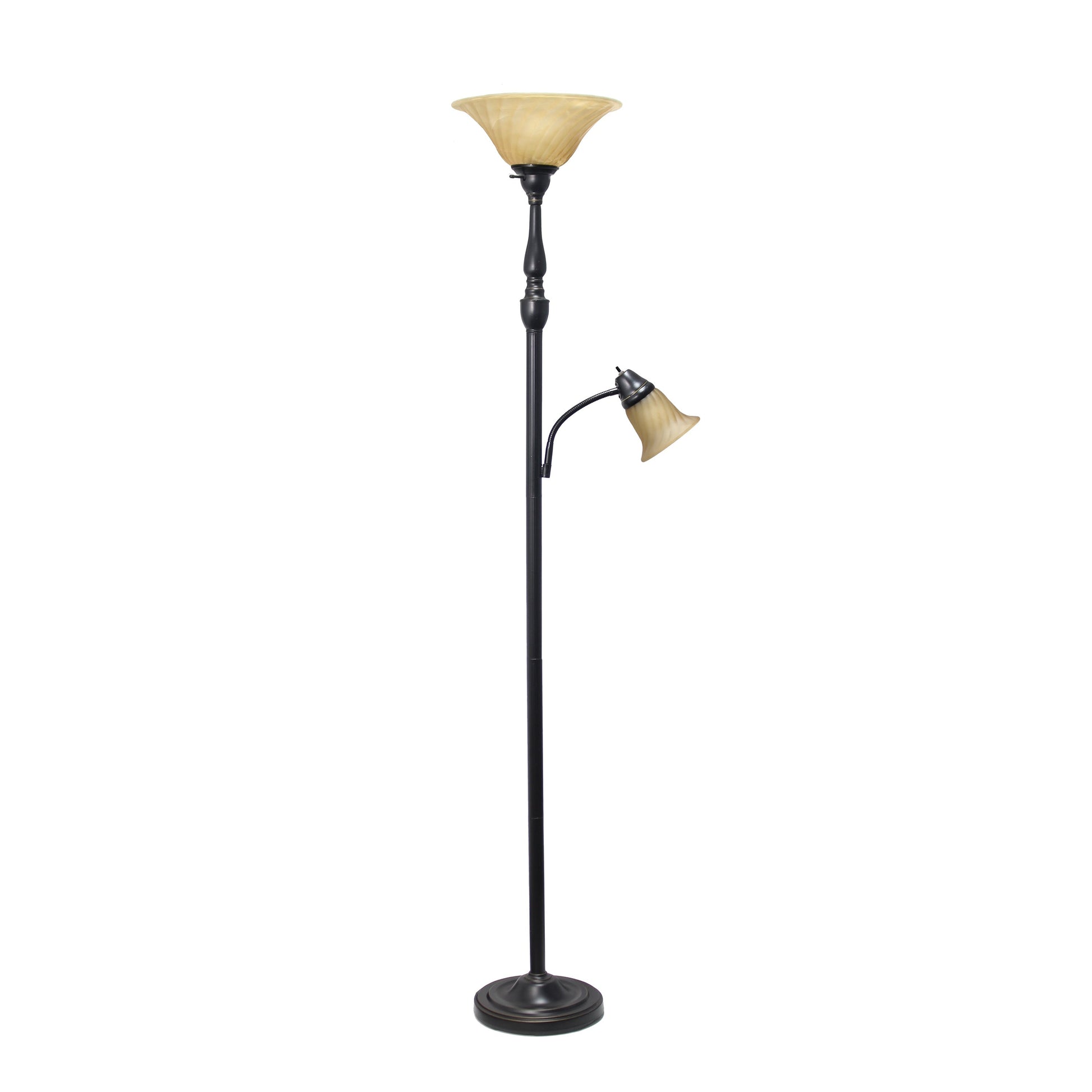 All The Rages Lalia Home Restoration Bronze Torchiere Floor Lamp With Reading Light & Marble Glass Shades