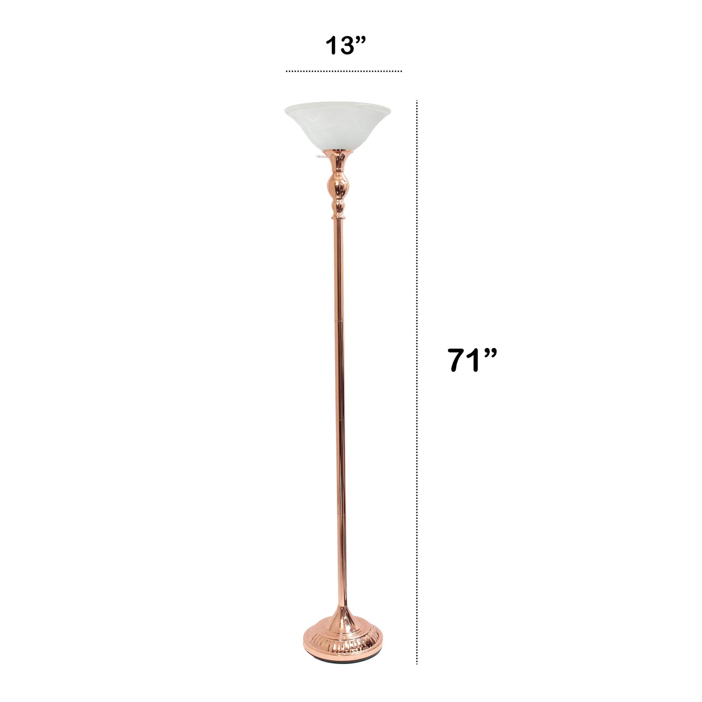 All The Rages Lalia Home Rose Gold 1-Light Classic Torchiere Floor Lamp With Marbleized Glass Shade