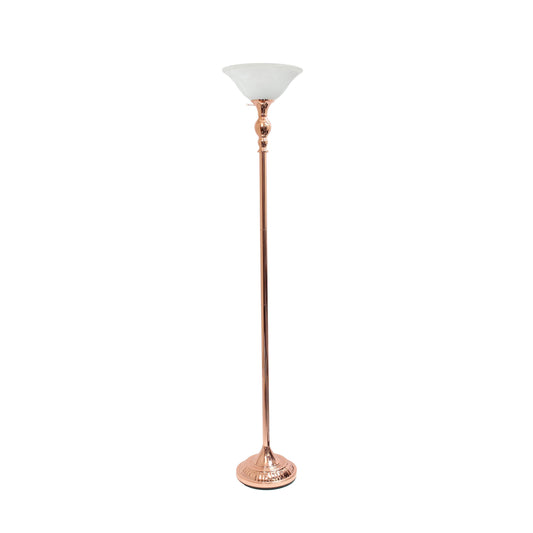 All The Rages Lalia Home Rose Gold 1-Light Classic Torchiere Floor Lamp With Marbleized Glass Shade