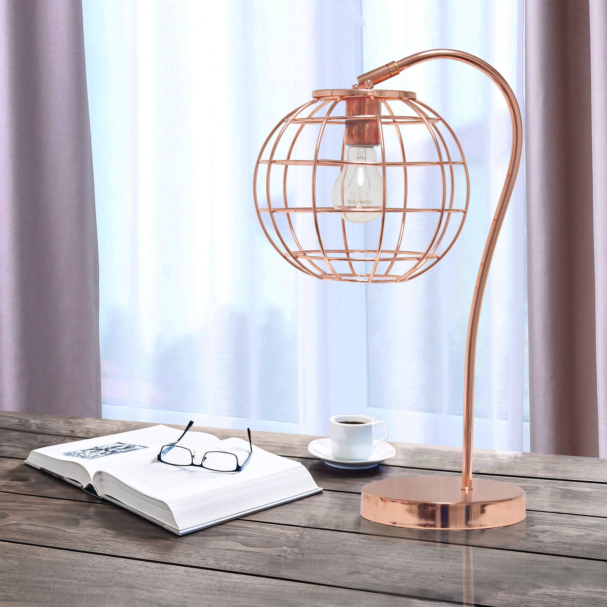 All The Rages Lalia Home Rose Gold Arched Metal Cage Table Lamp