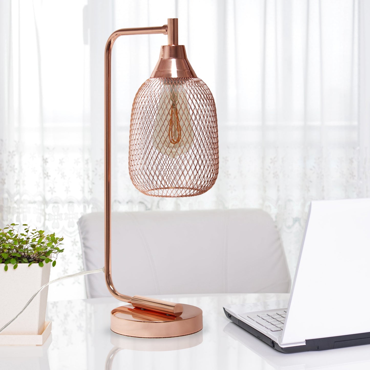 All The Rages Lalia Home Rose Gold Industrial Mesh Table Lamp