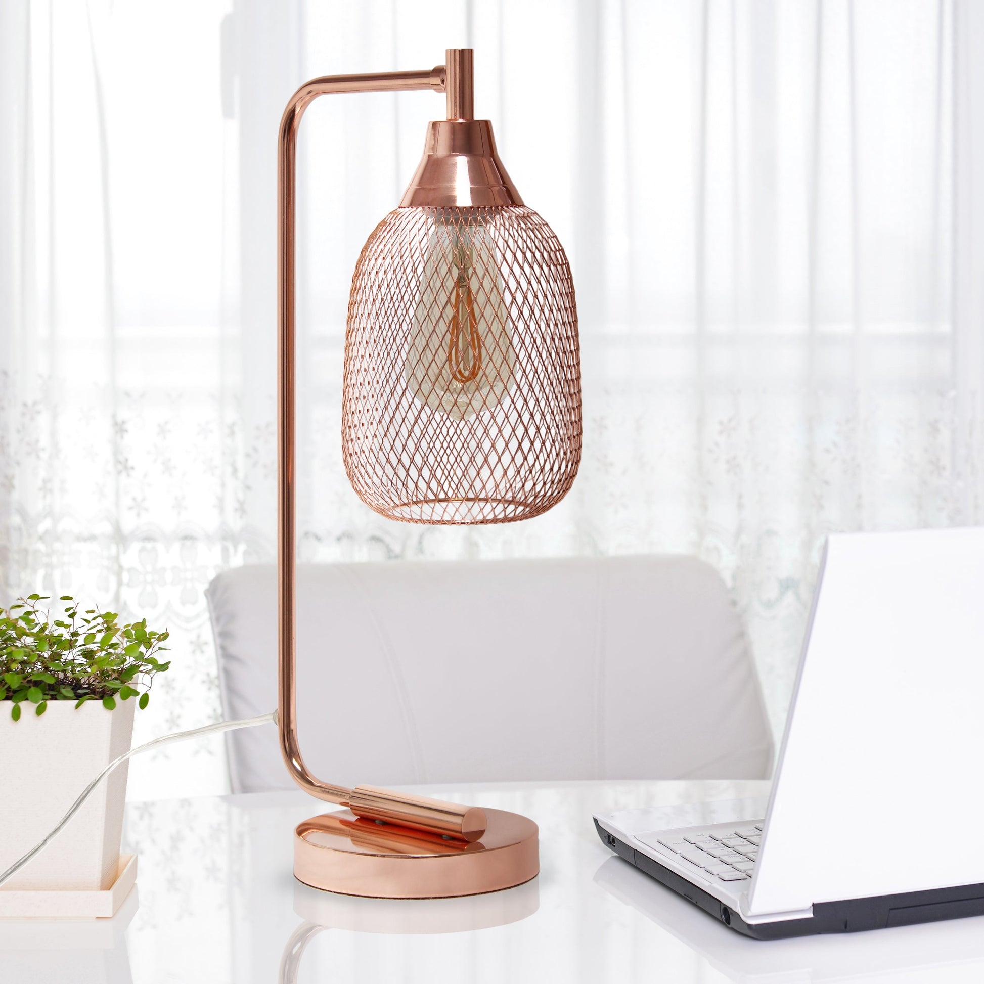All The Rages Lalia Home Rose Gold Industrial Mesh Table Lamp