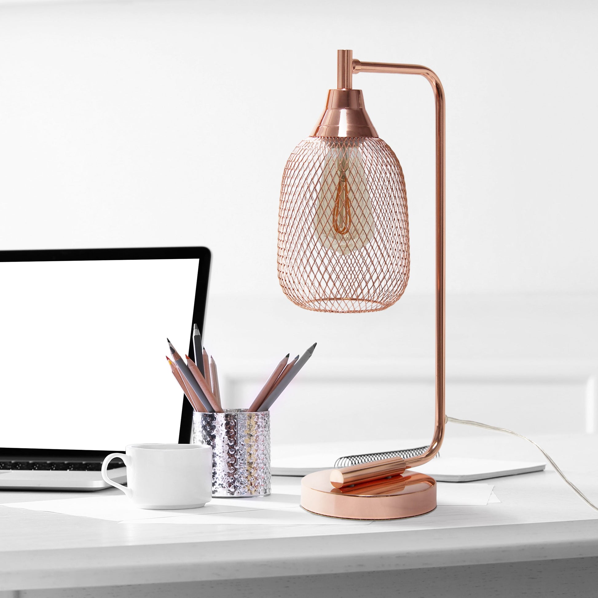 All The Rages Lalia Home Rose Gold Industrial Mesh Table Lamp