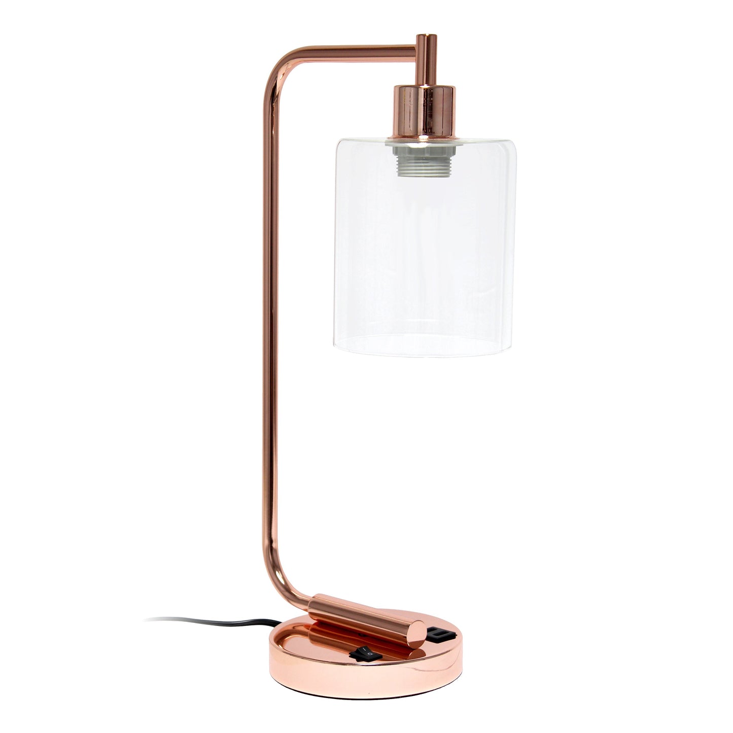 All The Rages Lalia Home Rose Gold Iron Table Lamp With USB Port & Glass Shade