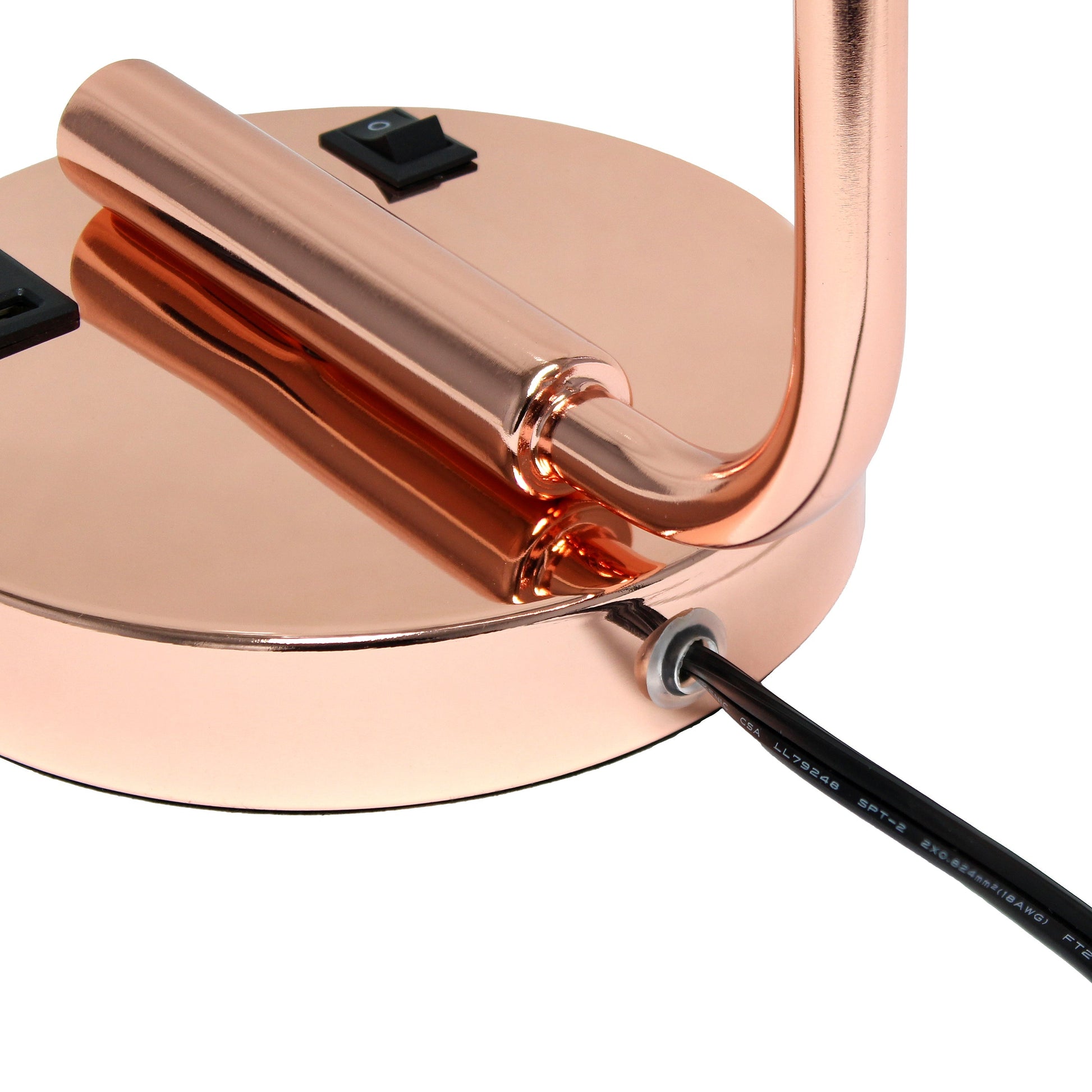 All The Rages Lalia Home Rose Gold Iron Table Lamp With USB Port & Glass Shade