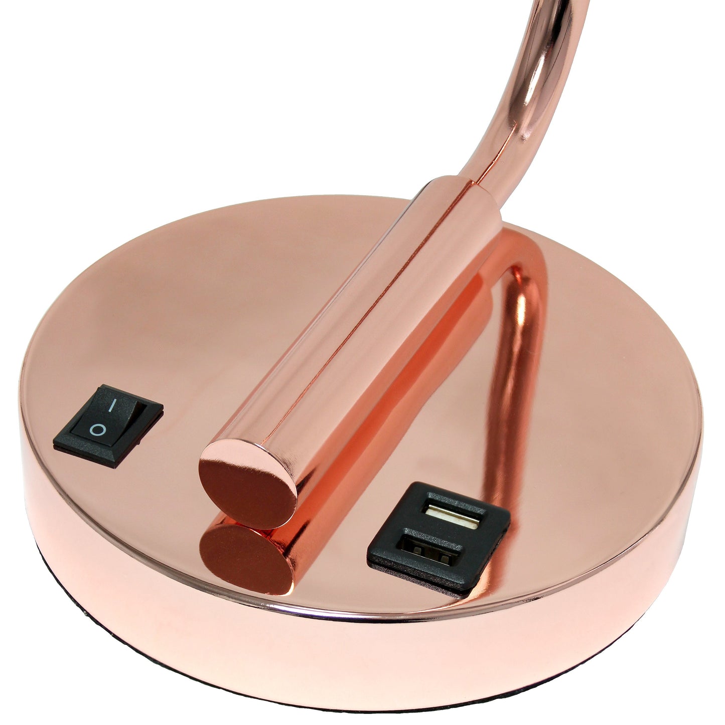 All The Rages Lalia Home Rose Gold Iron Table Lamp With USB Port & Glass Shade