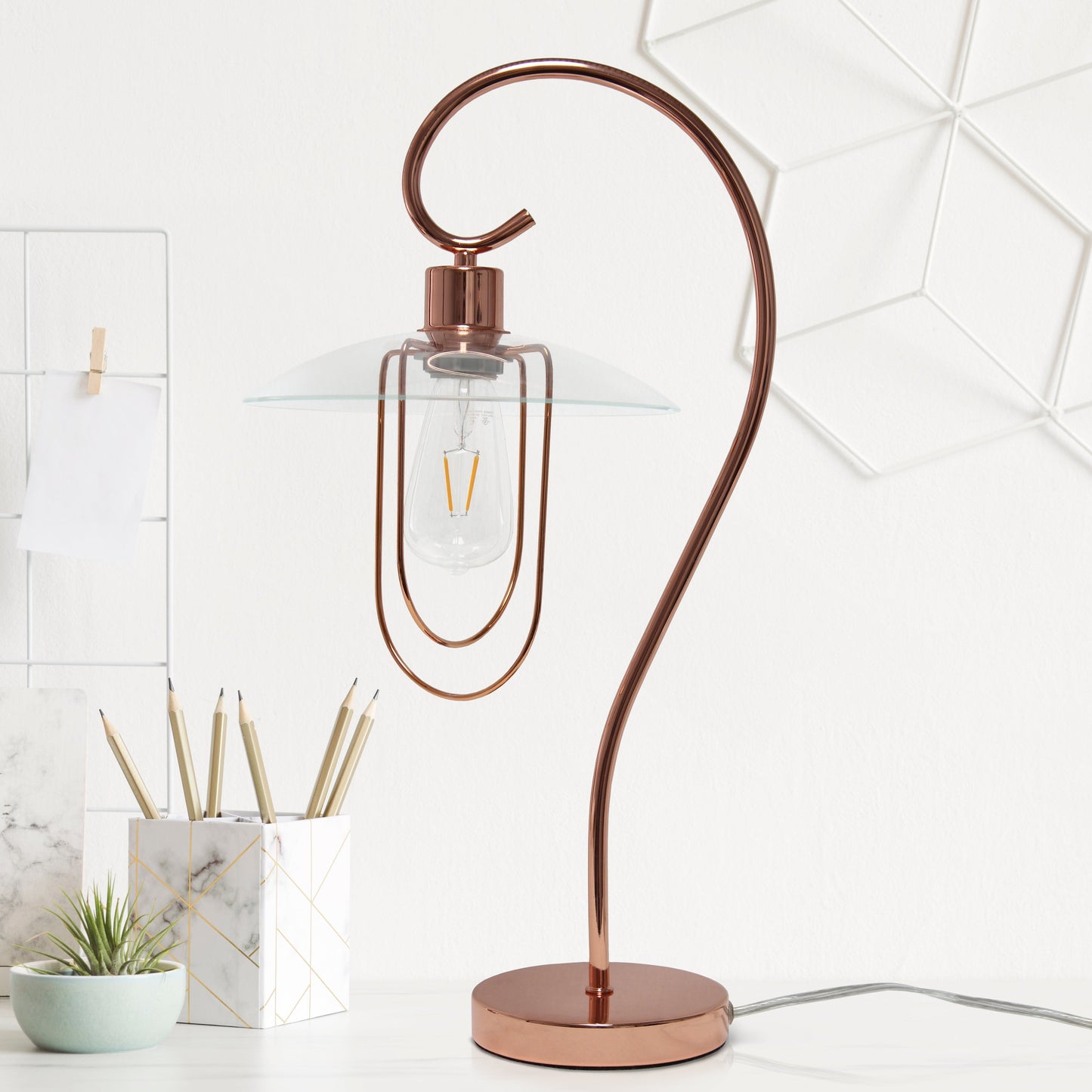 All The Rages Lalia Home Rose Gold Modern Metal Scroll Table Lamp