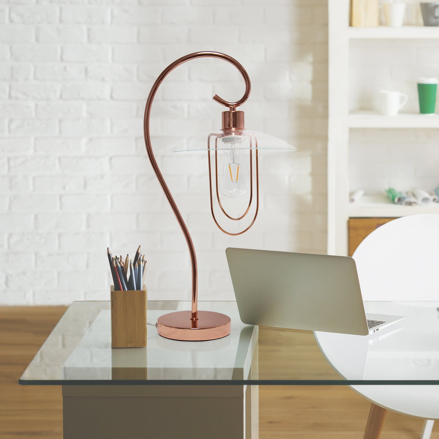 All The Rages Lalia Home Rose Gold Modern Metal Scroll Table Lamp