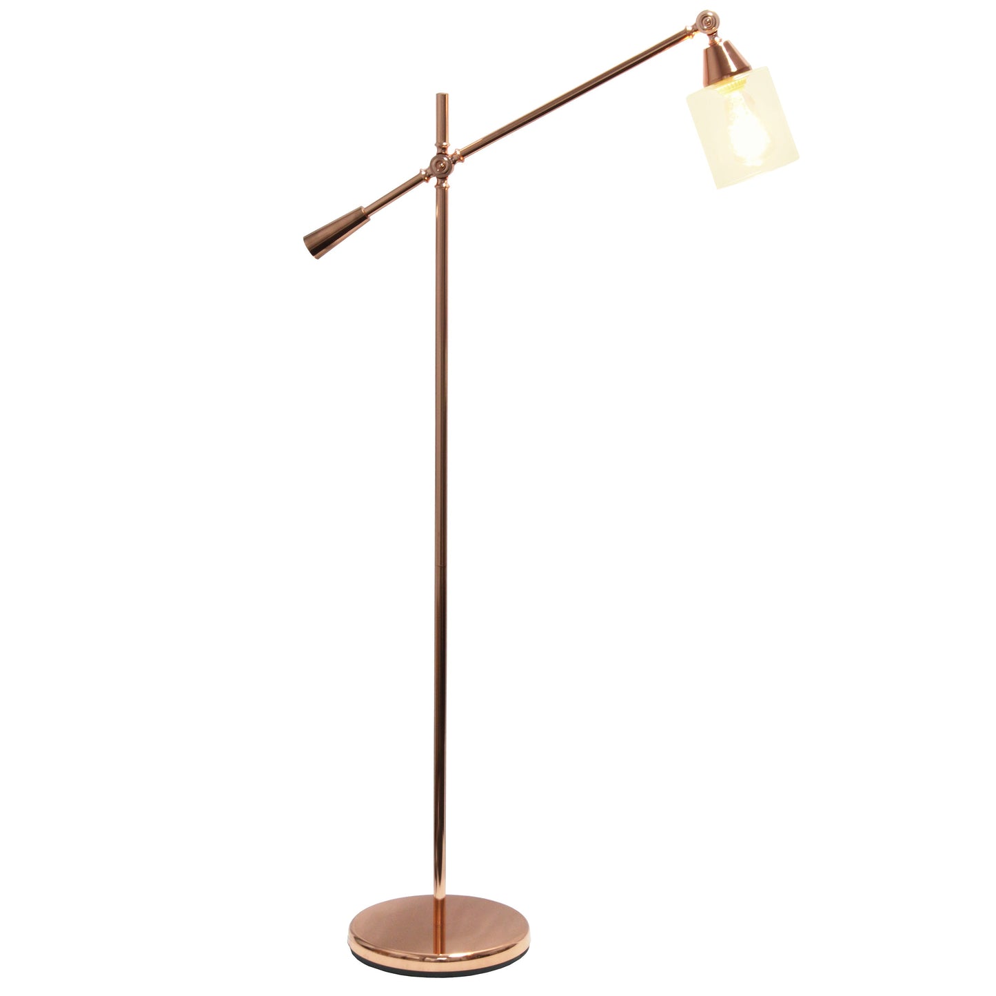 All The Rages Lalia Home Rose Gold Swing Arm Floor Lamp With Clear Glass Cylindrical Shade