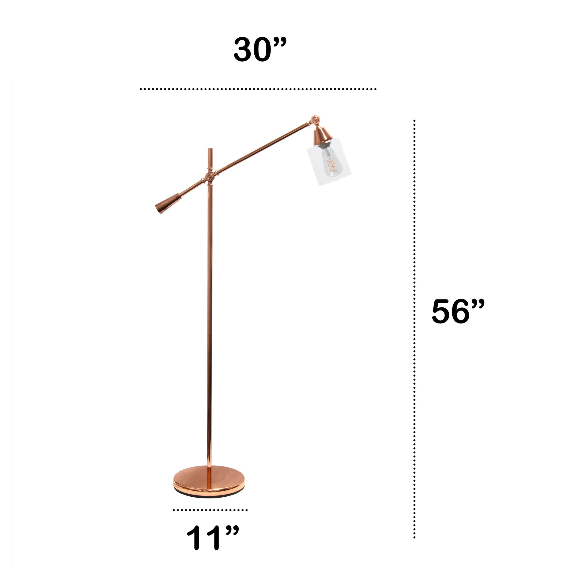 All The Rages Lalia Home Rose Gold Swing Arm Floor Lamp With Clear Glass Cylindrical Shade