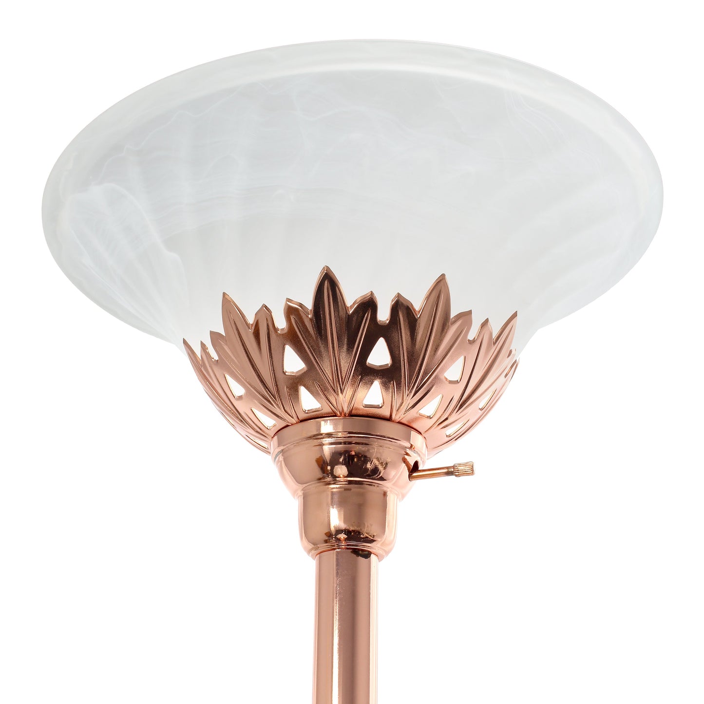 All The Rages Lalia Home Rose Gold Torchiere Floor Lamp With 2 Reading Lights & Scalloped Glass Shades