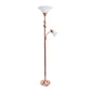 All The Rages Lalia Home Rose Gold Torchiere Floor Lamp With Reading Light & Marble Glass Shades