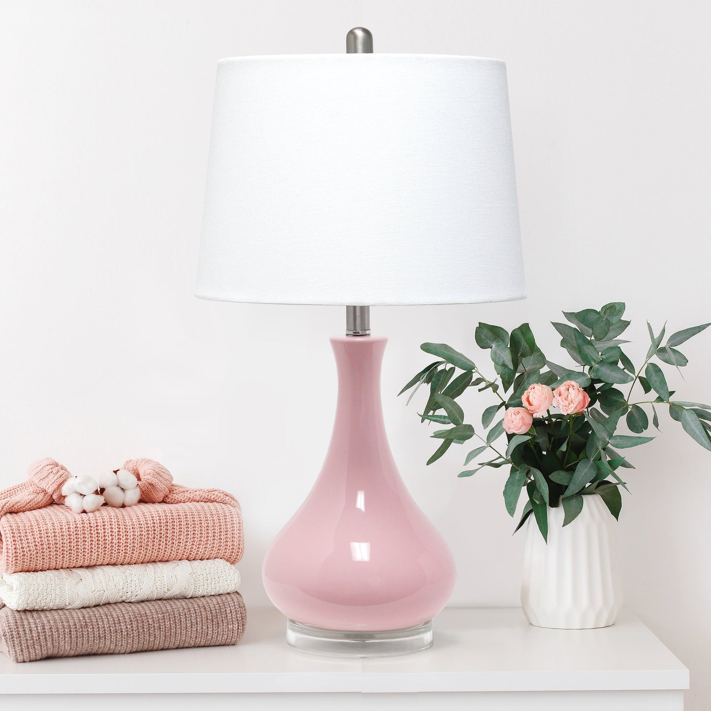All The Rages Lalia Home Rose Pink Droplet Table Lamp With Fabric Shade