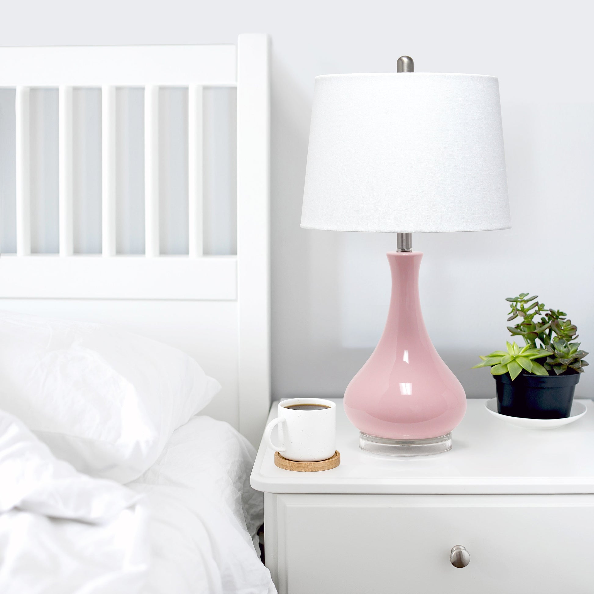 All The Rages Lalia Home Rose Pink Droplet Table Lamp With Fabric Shade