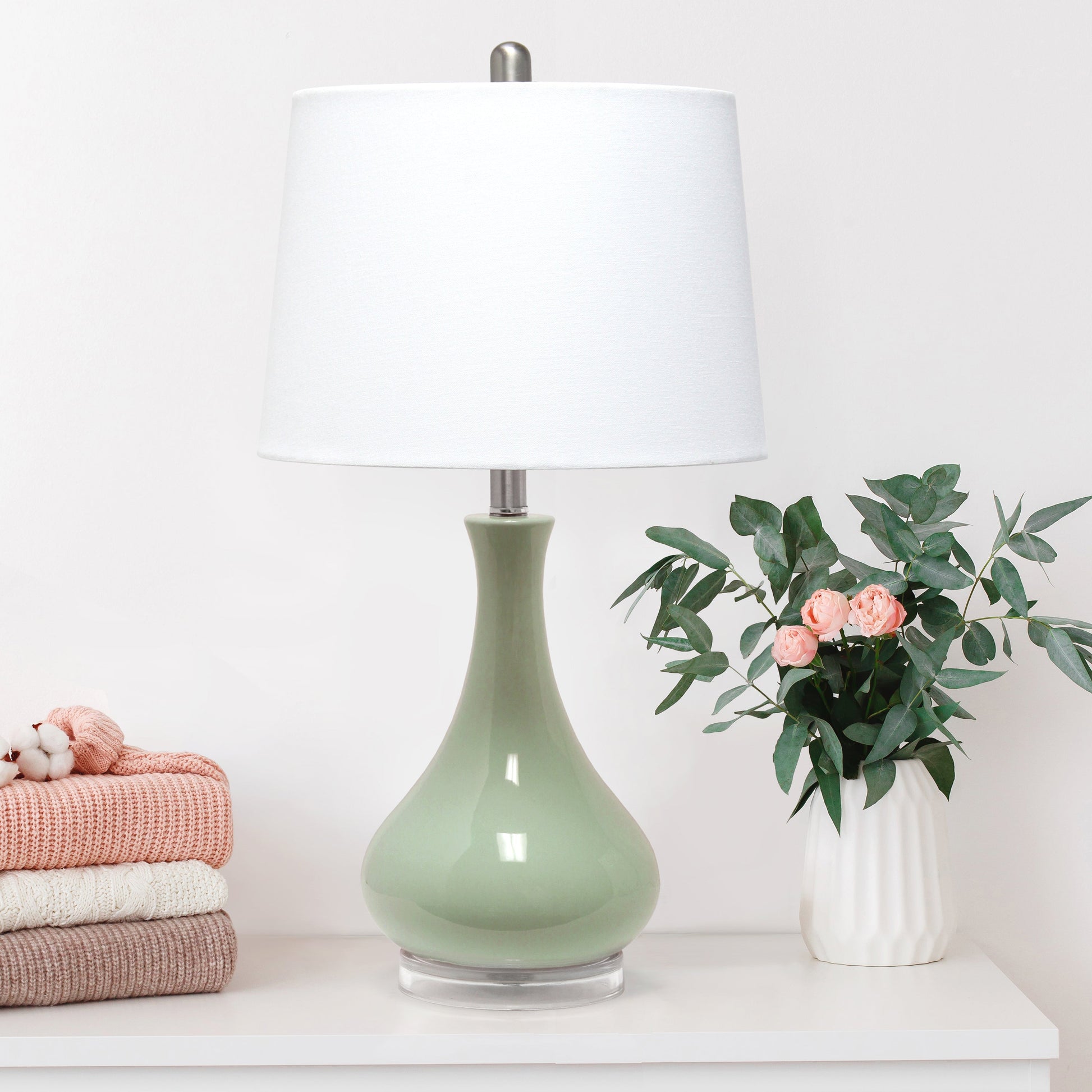 All The Rages Lalia Home Sage Green Droplet Table Lamp With Fabric Shade
