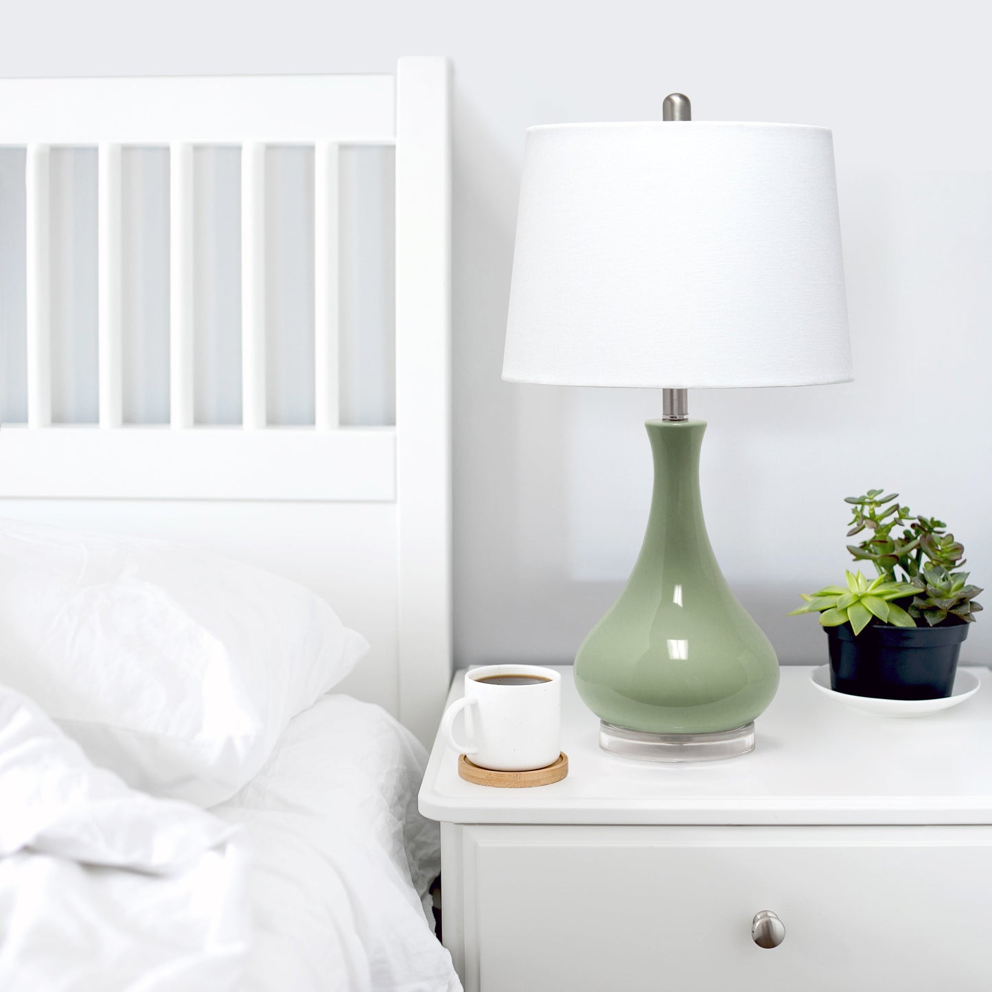 All The Rages Lalia Home Sage Green Droplet Table Lamp With Fabric Shade